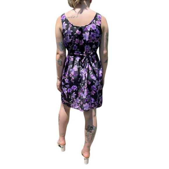 Vintage 90s Womens Purple Floral Tropical Hawaiian Mini Scoop Neck Dress Sz M - Picture 5 of 8